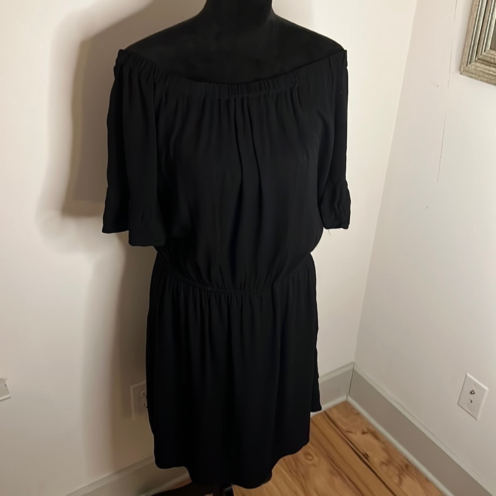 C off the shoulder black tiered‎ elastic waist pull over midi Boho dress Sz  XL